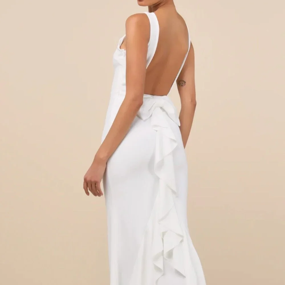 Lulu's White Ruffle-Back Maxi Dress - Picture 4 of 5